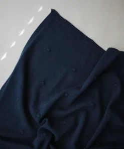 Mushie Swaddles + Blankets Dark Navy Knitted Textured Dots Blanket