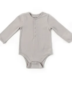 Pehr Soft Grey Half Button Long Sleeve Onesie