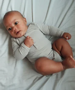 Pehr Soft Grey Half Button Long Sleeve Onesie
