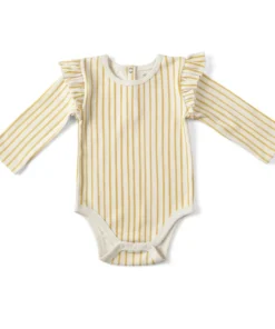 Pehr Marigold Stripe Ruffle Long Sleeve Onesie