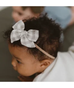 Mae + Skye Headwear Ecru Check Mini Pinwheel Bow Nylon Headband