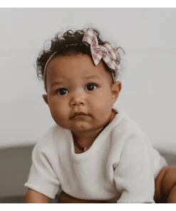 Mae + Skye Toffee Check Mini Pinwheel Bow Nylon Headband Headwear