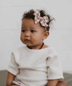 Mae + Skye Toffee Check Mini Pinwheel Bow Nylon Headband Headwear