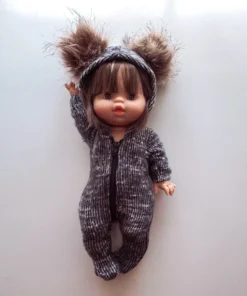 Dark Navy Ribbed Zip Up Minikane Sleeper With Puffs Dolls + Plushies
