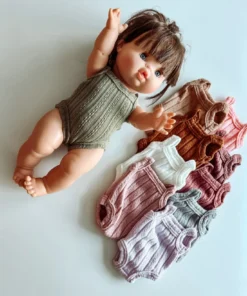Dolls + Plushies Olive Green Ribbed Minikane Romper