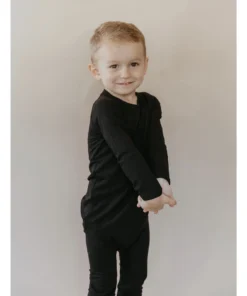 Joss + J Midnight Black Ribbed Bamboo Long Sleeve Shirt Tops