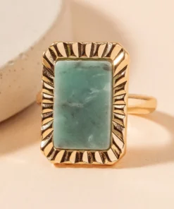 J+j Rings Amazonite Rectangular Metal Ring