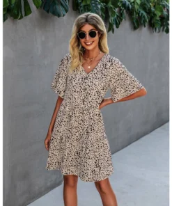 J+j Beige Animal Print Button Dress