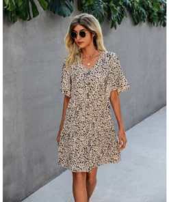 J+j Beige Animal Print Button Dress