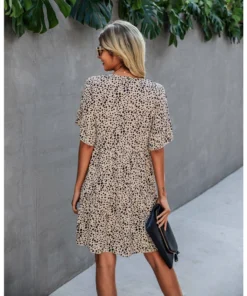 J+j Beige Animal Print Button Dress