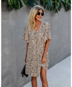 J+j Beige Animal Print Button Dress