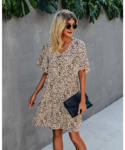 J+j Beige Animal Print Button Dress