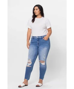 J+j Jeans + Pants Ripped Mid Rise Ankle Skinny Jeans Plus Size