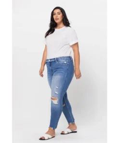 J+j Jeans + Pants Ripped Mid Rise Ankle Skinny Jeans Plus Size