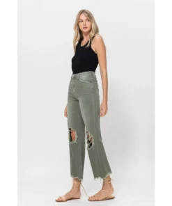 J+j Army Green Cropped Flare Jeans Jeans + Pants