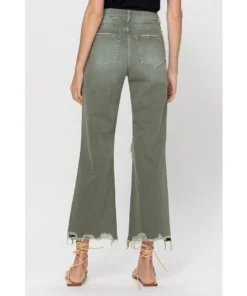J+j Army Green Cropped Flare Jeans Jeans + Pants