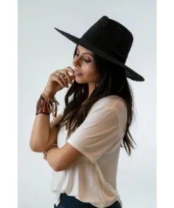 J+j Black Whimsy Straw Hat