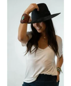 J+j Black Whimsy Straw Hat