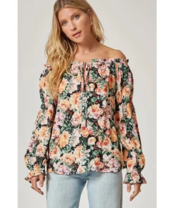 J+j Tops Black Floral Print Blouse
