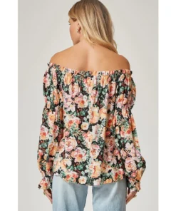 J+j Tops Black Floral Print Blouse