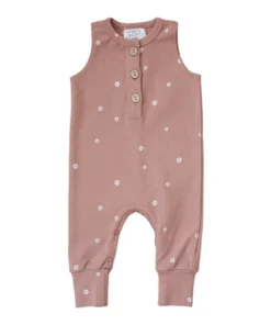 Mebie Baby Blush Daisy Organic Cotton Romper Overalls + Rompers