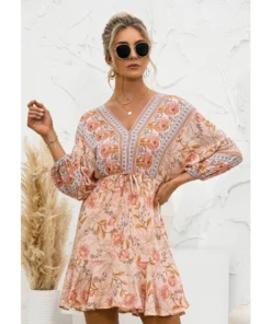 J+j Orange Floral Ruffle Hem Boho Dress Dresses