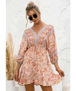 J+j Orange Floral Ruffle Hem Boho Dress Dresses