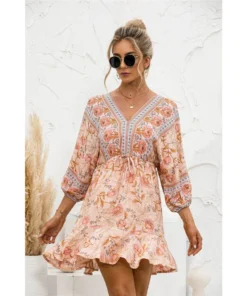 J+j Orange Floral Ruffle Hem Boho Dress Dresses