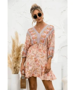 J+j Orange Floral Ruffle Hem Boho Dress Dresses