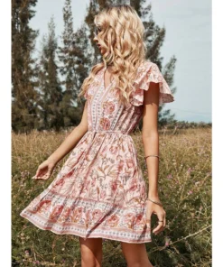J+j Pink Butterfly Sleeve Boho Dress Dresses