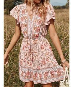 J+j Pink Butterfly Sleeve Boho Dress Dresses