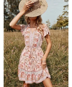 J+j Pink Butterfly Sleeve Boho Dress Dresses