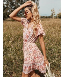 J+j Pink Butterfly Sleeve Boho Dress Dresses