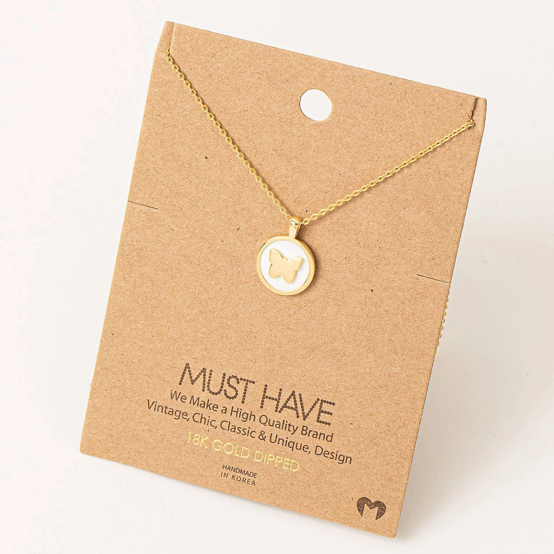 Fame Accessories Necklaces White Butterfly Coin Necklace 3 Fame Accessories Necklaces White Butterfly Coin Necklace