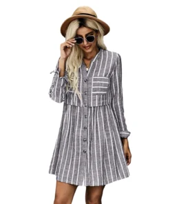 J+j Dresses Contrast Striped Buttoned Shirt Dress