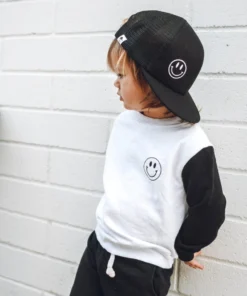 George Hats Headwear Black + White Smiley Trucker Hat