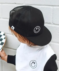 George Hats Headwear Black + White Smiley Trucker Hat