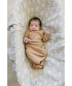 Mebie Baby Cafe Brown Organic Cotton Ribbed Knotted Gown Preemie + Newborn