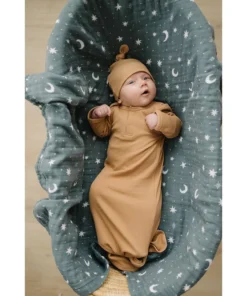 Mebie Baby Cafe Brown Organic Cotton Ribbed Knotted Gown Preemie + Newborn