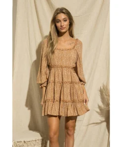 J+j Camel Side Cut Out Leopard Print Dress Dresses