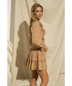 J+j Camel Side Cut Out Leopard Print Dress Dresses