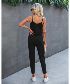 J+j Sets Black Solid Cami + Pants Set