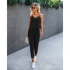 J+j Sets Black Solid Cami + Pants Set