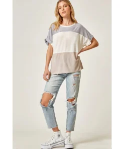 J+j Oversized Color Block Top Tops