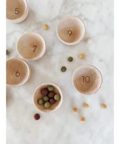 Elm + Otter Wooden Counting Bowls + Felt Balls Toy