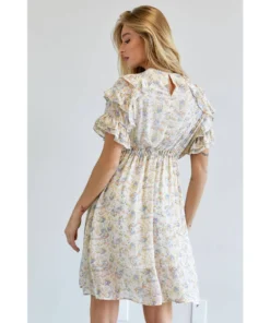 J+j Dresses Cream Floral Smocked Dress