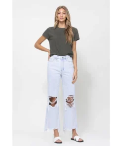 J+j Light Denim Cropped Flare Jeans Jeans + Pants