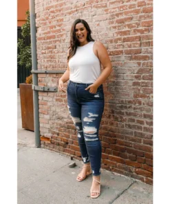 J+j Ripped High Rise Ankle Skinny Jeans Plus Size Jeans + Pants