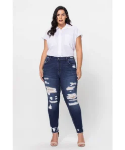 J+j Ripped High Rise Ankle Skinny Jeans Plus Size Jeans + Pants