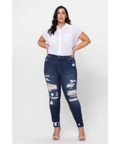 J+j Ripped High Rise Ankle Skinny Jeans Plus Size Jeans + Pants